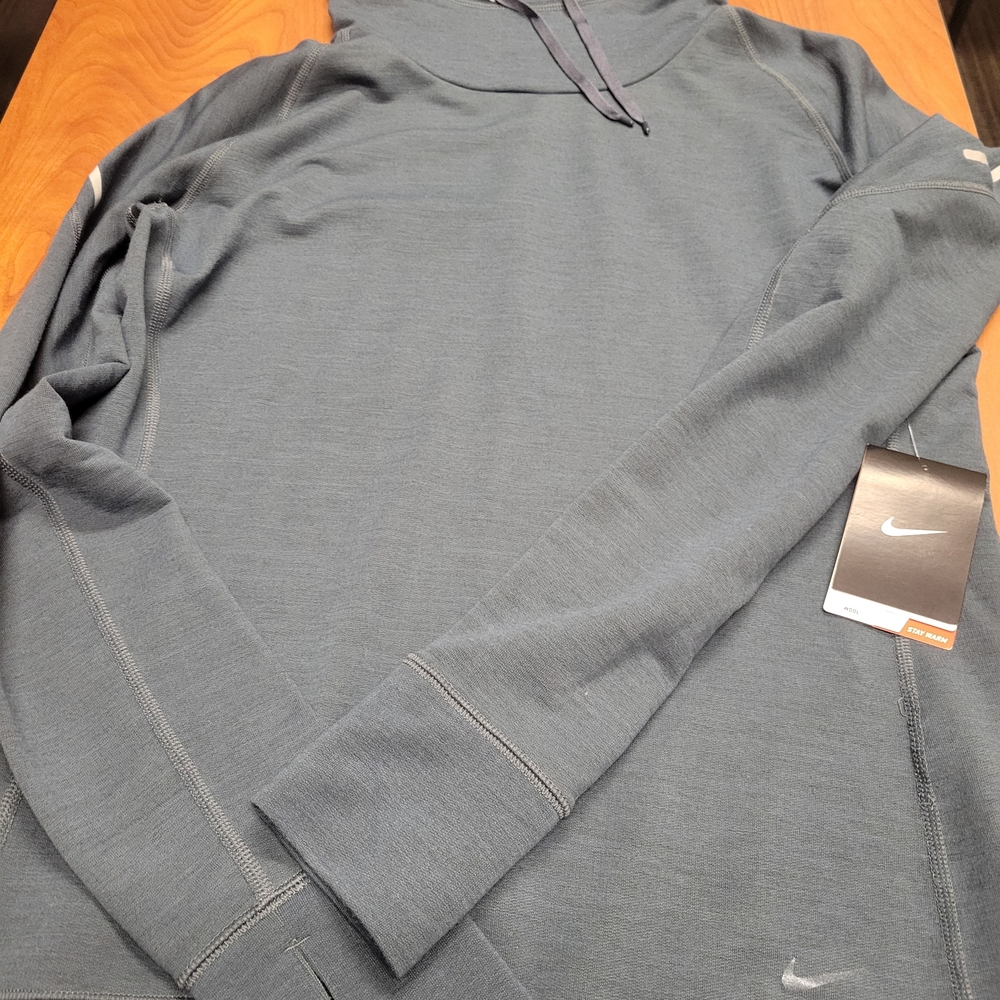 Nike Dri-Fit Blue Polyester and Wool Blend Cowl Neck Drawstring Hoodie Size M - Picture 2 of 14